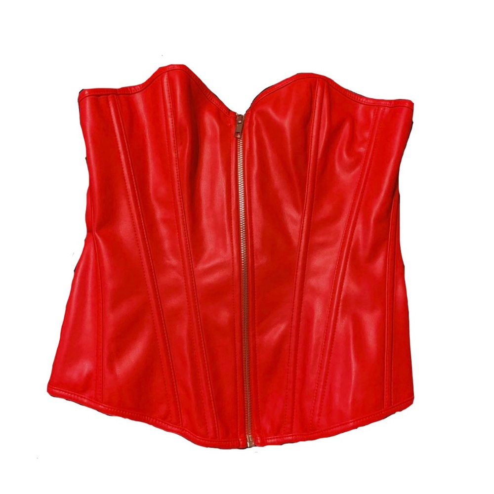 Faux Red Leather Corset
